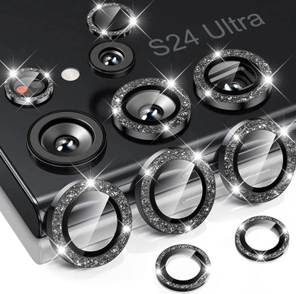 Diamond Glitter Lens Glass For Samsung Galaxy S25 Ultra Plus HD Clear Camera Protector For Samsung S24 S23 Metal Ring Lens Film