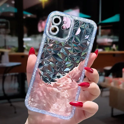 Crystal Glitter Diamond Pattern Soft Phone Case For iPhone 16 15 Pro Max 13 12 11 14 Plus Transparent Shockproof Back Cover