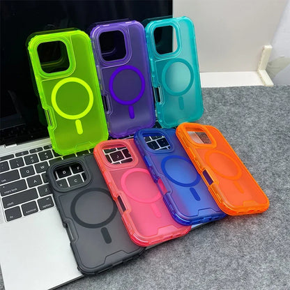 Neon Color Bumper Shockproof MagSafe Phone Case For iPhone 16 16pro max 14 15 Pro 13 11 12 Wireless Charging Frosted Armor Cover