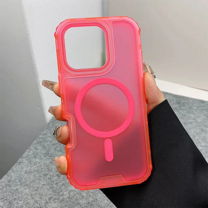 Neon Color Bumper Shockproof MagSafe Phone Case For iPhone 16 16pro max 14 15 Pro 13 11 12 Wireless Charging Frosted Armor Cover