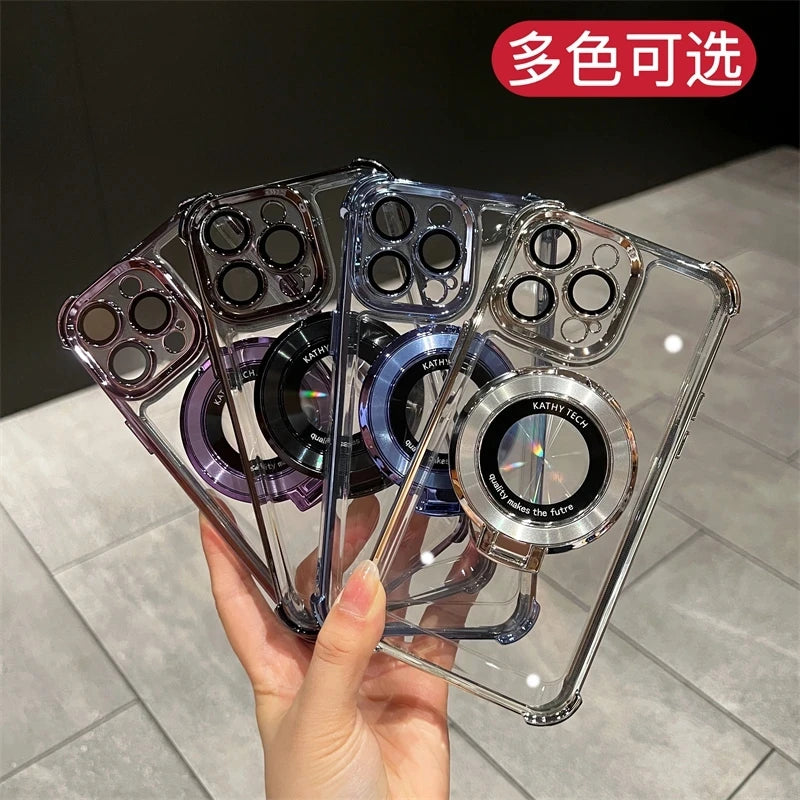 Wireless Charging Magsafe Ring Bracket Case For iPhone 17 Air 11 12 13 14 15 16 Pro Max Plus X XR XS Transparent Magnetic Cover