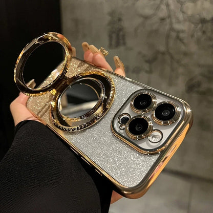 for Magsafe Glitter Mirror Gradient Case for iPhone 15 14 13 11 12 16 17 Pro Max Air Xr Xs 16 Plus Bracket Stand Make Up Cover