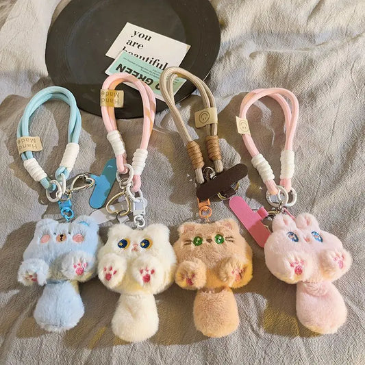 Funny Cartoon Orange Plush Cat Tail Mobile Phone Chain Cartoon Pendant Braided Belt Lanyard Hand Rope Korean Lanyard