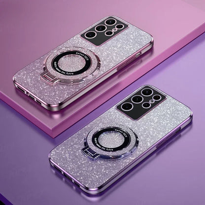 TPU Glitter Magnetic Ring Stand Phone Case For Samsung Galaxy S25 Ultra S24 S23 FE S22 S21 S20 S10 Plus Note 20 Ultra Pro Cover