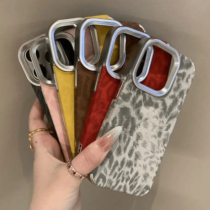 Luxury Cool Leopard Pattern Armor Case For iPhone 16 Pro Max 15 14 Plus 13 12 11 Matte Plating Leather Texture Shockproof Cover