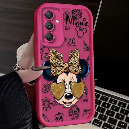 TPU Case For Samsung Galaxy A56 A36 A26 A16 A06 A15 A25 A35 A55 5G S25 S24 S23 Ultra S22 S21 Plus FE Leopard Print Minnie Disney
