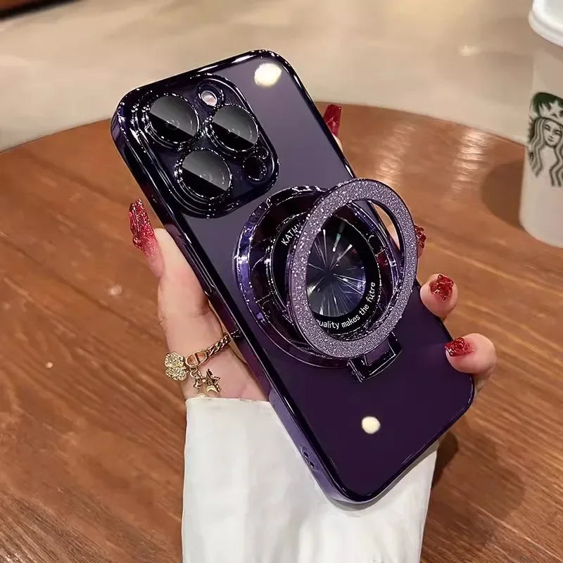 Glitter for Magsafe Bracket Case for iPhone 15 14 13 12 16 17 Pro Max 17 Air 11 16 Plus Magnetic Stand Holder Gradient Cover