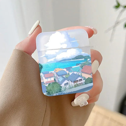 Korean Anime Sunset Scenery Print Earphone Case For Apple Air Pro 3 Transparent Cute Cover Soft Coque Airpods 2 1 4th Accessorie
