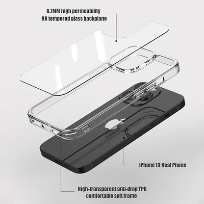 Original Transparent Tempered Glass Phone Cases For iPhone 16 14 11 12 13 15 Pro Max Plus Clear Hard Case Armor Shockproof Cover