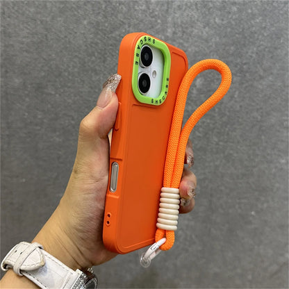Luxury Wrist Strap Bracelet Lanyard Phone Case For iPhone 15 16 Pro Max 14 13 12 11 X XR XS Collision Color Lens Protector Cover