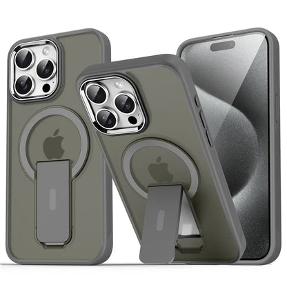 Luxury For Magsafe Folding Stand Magnetic Phone Case For iPhone 16 15 14 13 12 17 Pro Max Plus Matte Translucent Back Cover Caps