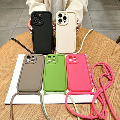 Phone Case For iPhone 14 13 15 16 Pro Max 17 Air 16E 12 11 X XR XS 7 8 Plus Crossbody Adjustable Lanyard Strap Rope Soft Cover
