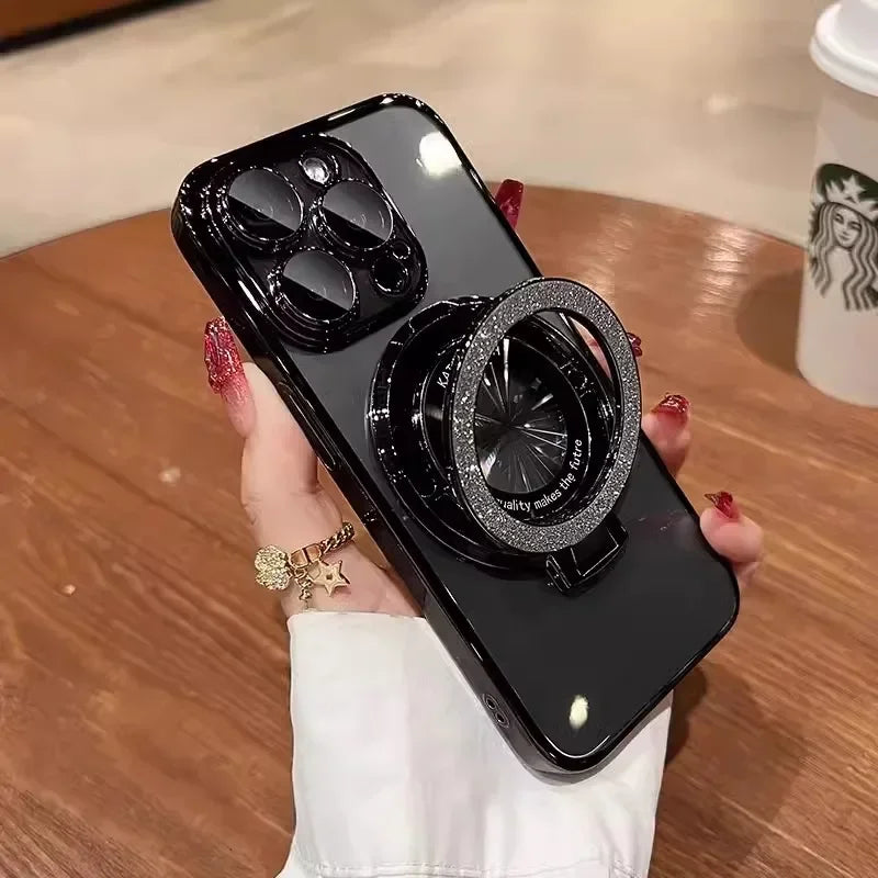 Glitter for Magsafe Bracket Case for iPhone 15 14 13 12 16 17 Pro Max 17 Air 11 16 Plus Magnetic Stand Holder Gradient Cover