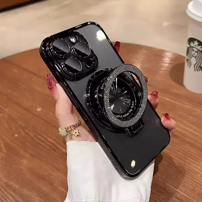 Glitter for Magsafe Bracket Case for iPhone 15 14 13 12 16 17 Pro Max 17 Air 11 16 Plus Magnetic Stand Holder Gradient Cover