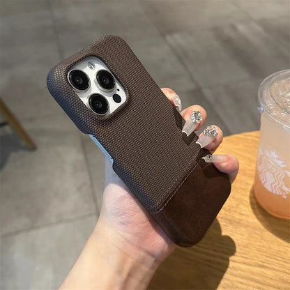 Luxury PU Leather Sew On Nylon Fabric Case For iPhone 16 15 14 13 12 Pro Max Plus Frameless Breathable Non-slip Shockproof Cover