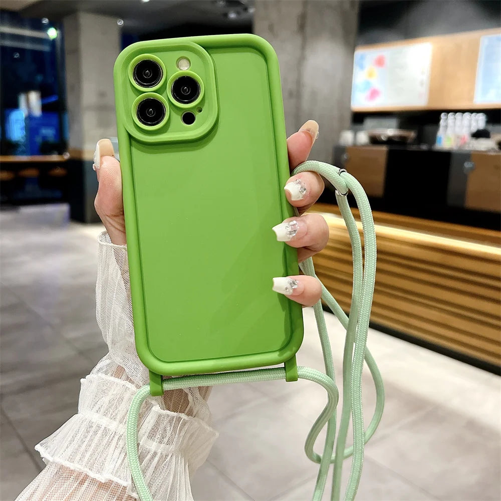 Phone Case For iPhone 14 13 15 16 Pro Max 17 Air 16E 12 11 X XR XS 7 8 Plus Crossbody Adjustable Lanyard Strap Rope Soft Cover