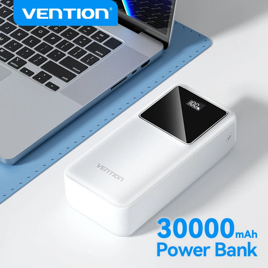 Vention 30000mAh Power Bank USB Type C PD Fast Charge 22.5W Portable External Battery Charger for MacBook Laptop Tablet iPhone