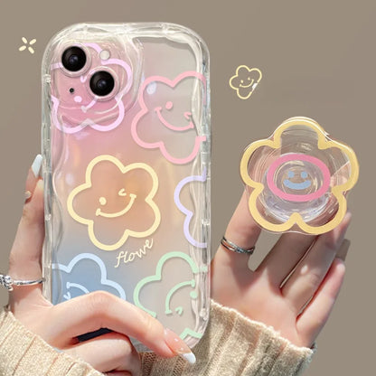 Floral Flower Bracket Case Cover for Samsung Galaxy S24 FE S25 S22 S23 Ultra Plus A56 A55 A35 A54 A15 A16 5G A05S A05 Wavy Shell
