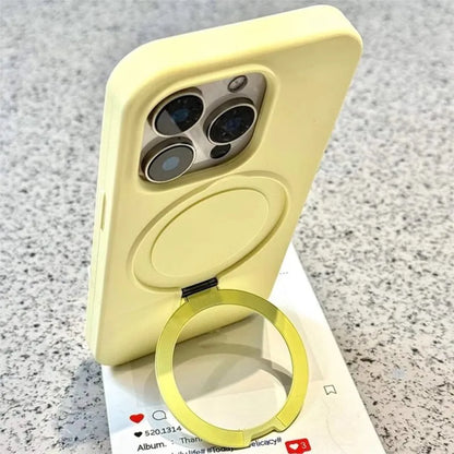 Luxury Liquid Silicone Stand Ring Holder Magsafe Case For iPhone 16 15 14 13 12 11 Pro Max Plus Magnetic Matte Soft Bumper Cover