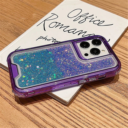 3in1 Gradient Glitter Bling Transparent Phone Case For iPhone 17 16 15 14 11 12 13 Pro Max Plus XR Heavy Shockproof Armor Cover