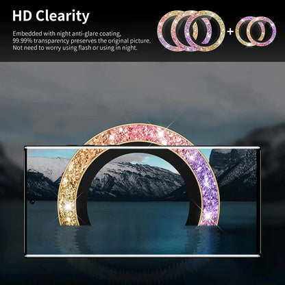 Diamond Glitter Lens Glass For Samsung Galaxy S25 Ultra Plus HD Clear Camera Protector For Samsung S24 S23 Metal Ring Lens Film