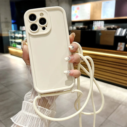 Phone Case For iPhone 14 13 15 16 Pro Max 17 Air 16E 12 11 X XR XS 7 8 Plus Crossbody Adjustable Lanyard Strap Rope Soft Cover
