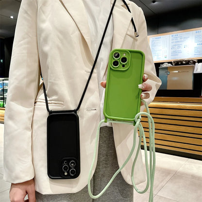 Phone Case For iPhone 14 13 15 16 Pro Max 17 Air 16E 12 11 X XR XS 7 8 Plus Crossbody Adjustable Lanyard Strap Rope Soft Cover