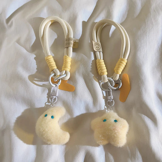 Cute Blue-Eyed Moon Doll Phone Lanyard - Ins Girly Style, Keychain & Wrist Strap