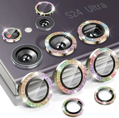 Diamond Glitter Lens Glass For Samsung Galaxy S25 Ultra Plus HD Clear Camera Protector For Samsung S24 S23 Metal Ring Lens Film