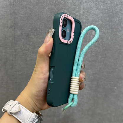 Luxury Wrist Strap Bracelet Lanyard Phone Case For iPhone 15 16 Pro Max 14 13 12 11 X XR XS Collision Color Lens Protector Cover