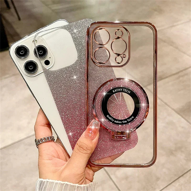 TPU Glitter Magnetic Ring Stand Phone Case For Samsung Galaxy S25 Ultra S24 S23 FE S22 S21 S20 S10 Plus Note 20 Ultra Pro Cover