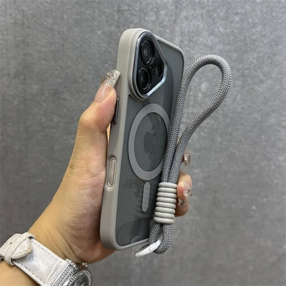 Luxury Wristband Magsafe Transparent Phone Case  for iPhone 11 15 14 13 12 16 17 Pro Max Lanyard phone Magnetic anti drop