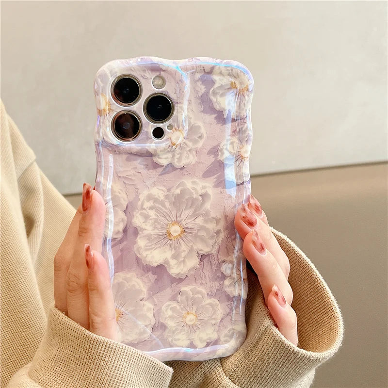 Luxury Laser Flowers Glitter iPhone Case For iPhone 17 Air 16 Pro Max 15 14 13 12 11 Plus Fashion Soft Silicone Shockproof Cover