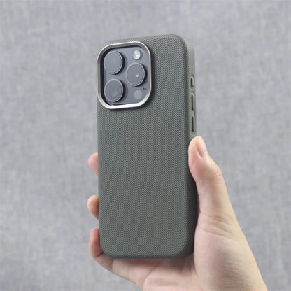 Luxury Alloy Lens Frame Particle PU Leather Magnetic Case For iPhone 17 16 Pro Max 15 14 13 For Magsafe Wireless Charging Cover