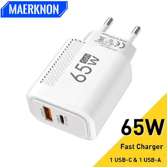 USB C GaN Charger 65W QC3.0 Fast Charging Phone Charger Adapter For iPhone Samsung Xiaomi Quick Charging EU/US Plug Wall Charger