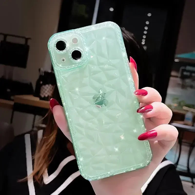 Crystal Glitter Diamond Pattern Soft Phone Case For iPhone 16 15 Pro Max 13 12 11 14 Plus Transparent Shockproof Back Cover