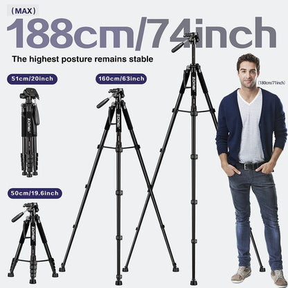 Zomei Q188 188cm Professional photography accessories video camera DSLR tripod for phone with phone holder