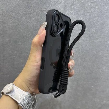Luxury Wristband Magsafe Transparent Phone Case  for iPhone 11 15 14 13 12 16 17 Pro Max Lanyard phone Magnetic anti drop