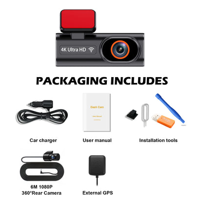 Ultra HD 4K Car Front Dash Cam Mini WIFI DVR Black Box Room With 24H Parking Monitor Night Vision,GPS/Rear View Camera Optional