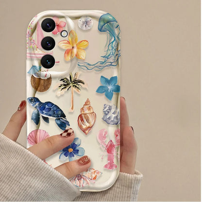 3D Case For Samsung Galaxy S25 S24 Ultra S23 S22 S21 Plus FE A56 A36 A26 A16 A06 A15 A25 A35 A55 5G Color Flower Marine Organism