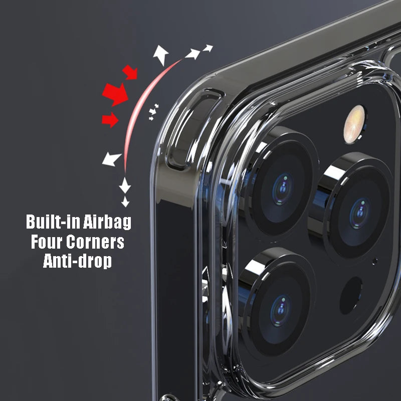 Original Transparent Tempered Glass Phone Cases For iPhone 16 14 11 12 13 15 Pro Max Plus Clear Hard Case Armor Shockproof Cover