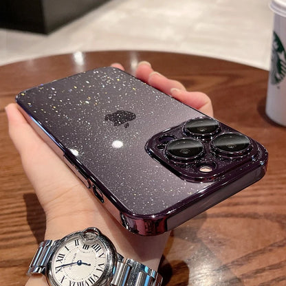 Luxury Glitter Transparent  PC Plating Case for iPhone 17 16 15 14 Pro Max Plus 13 11 12 Bling Clear Shockproof Ultra Slim Cover