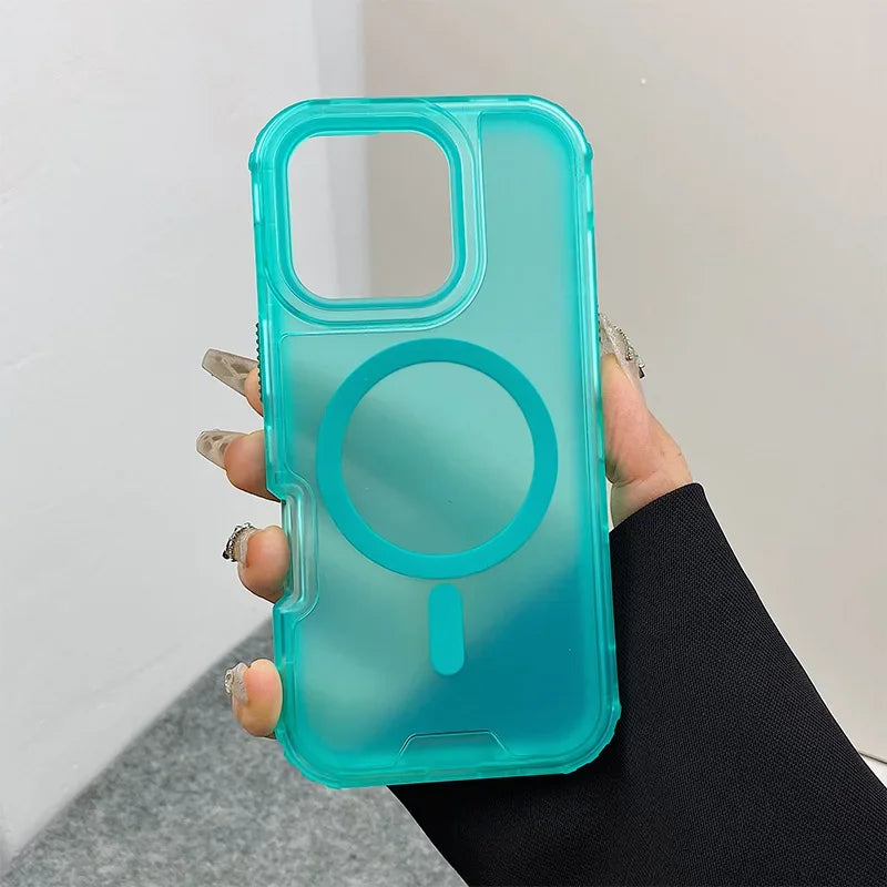 Neon Color Bumper Shockproof MagSafe Phone Case For iPhone 16 16pro max 14 15 Pro 13 11 12 Wireless Charging Frosted Armor Cover