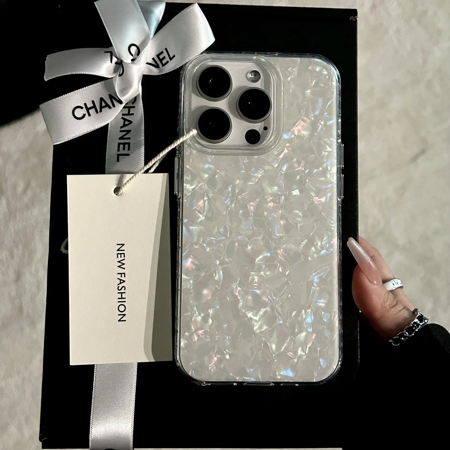 Luxury Glitter Dreamy Conch Shell Phone Case For iPhone 16 15 14 Plus 13 12 11 Pro Max Laser Marble Shiny Clear Bumper Cover
