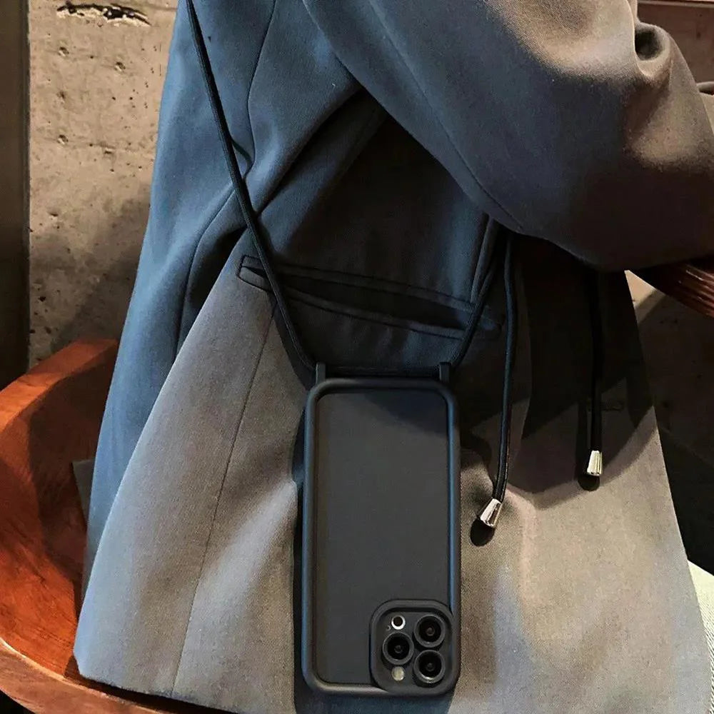 Phone Case For iPhone 14 13 15 16 Pro Max 17 Air 16E 12 11 X XR XS 7 8 Plus Crossbody Adjustable Lanyard Strap Rope Soft Cover