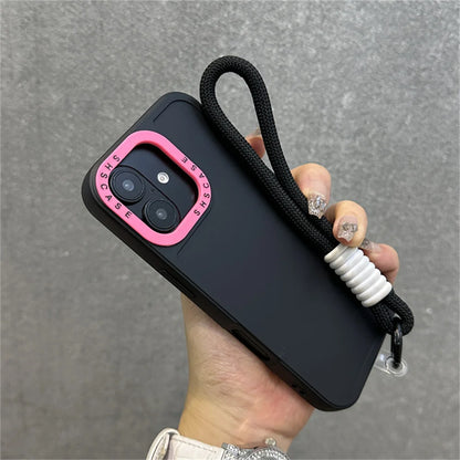 Luxury Wrist Strap Bracelet Lanyard Phone Case For iPhone 15 16 Pro Max 14 13 12 11 X XR XS Collision Color Lens Protector Cover