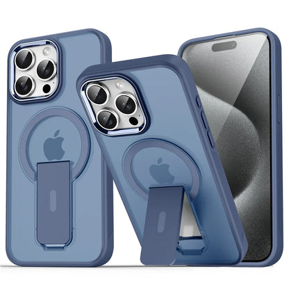 Luxury For Magsafe Folding Stand Magnetic Phone Case For iPhone 16 15 14 13 12 17 Pro Max Plus Matte Translucent Back Cover Caps