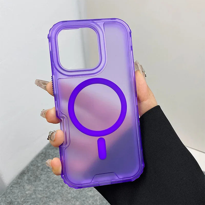 Neon Color Bumper Shockproof MagSafe Phone Case For iPhone 16 16pro max 14 15 Pro 13 11 12 Wireless Charging Frosted Armor Cover