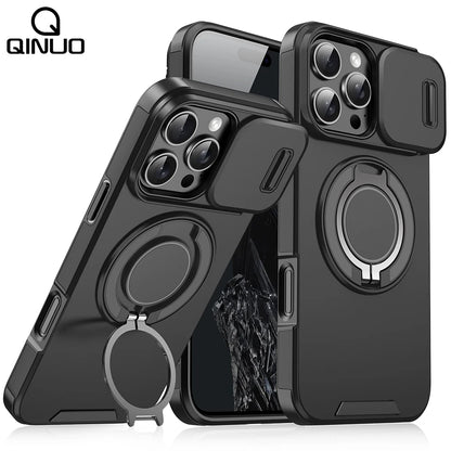 Heavy-duty Rugged Magnetic Stand Case For iPhone 17 Air 16 E 15 14 13 12 11 Pro Max Plus Slide Camera Protect For Magsafe Cover