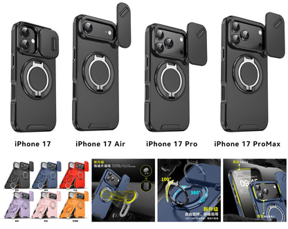 Heavy-duty Rugged Magnetic Stand Case For iPhone 17 Air 16 E 15 14 13 12 11 Pro Max Plus Slide Camera Protect For Magsafe Cover